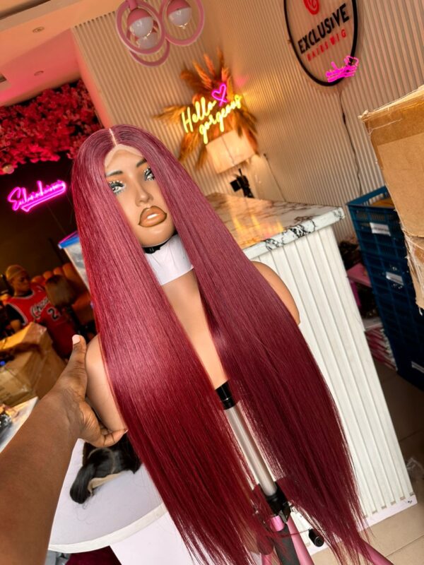 Burgundy Chinese Bone Straight Wig - Image 3