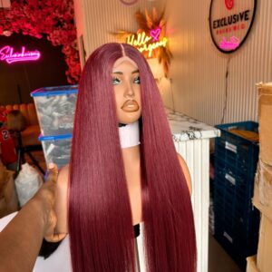 Burgundy Chinese Bone Straight Wig