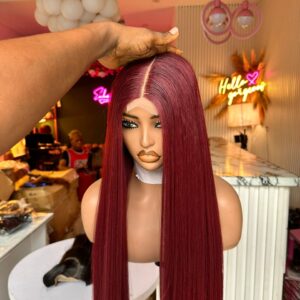 Burgundy Chinese Bone Straight Wig