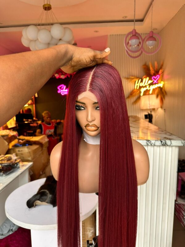 Burgundy Chinese Bone Straight Wig - Image 2